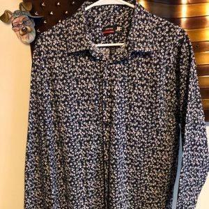 J. Ferrar Stretch Slim Navy Mini Floral Long Sleeve Button Up Mens Shirt XL